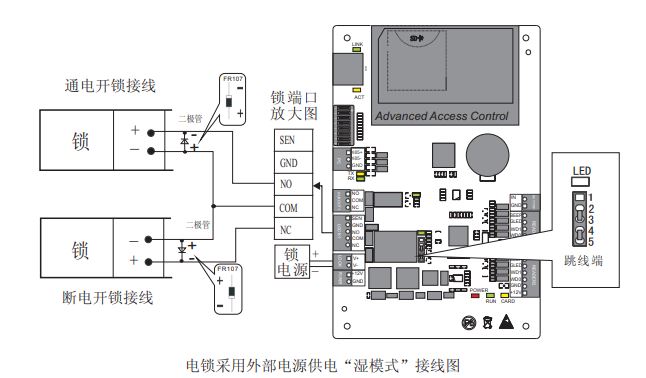 中控门禁-湿模式接线图